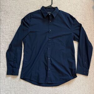 H&M Navy Blue Men's Easy Iron Dress Shirt - Large Slim Fit
